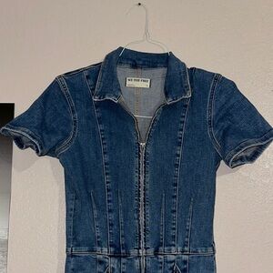 We The Free Blue Denim Jumpsuit